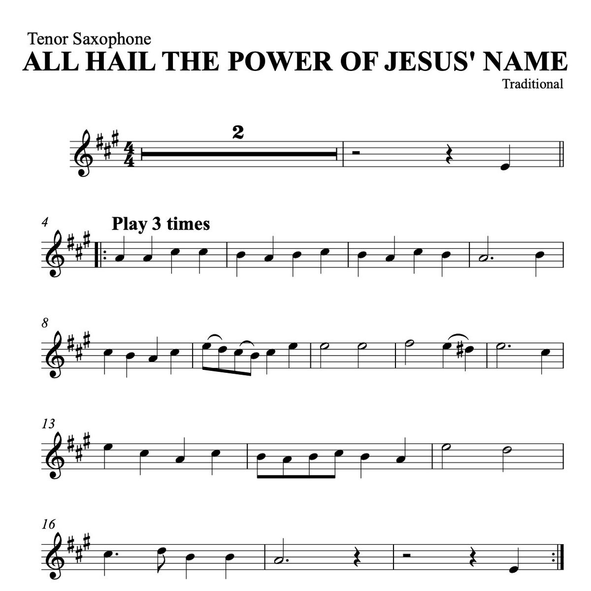ALL HAIL THE POWER OF JESUS' NAME for Tenor Saxophone