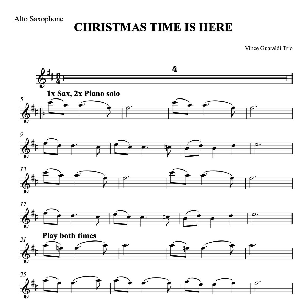 CHRISTMAS TIME IS HERE for Alto Saxophone