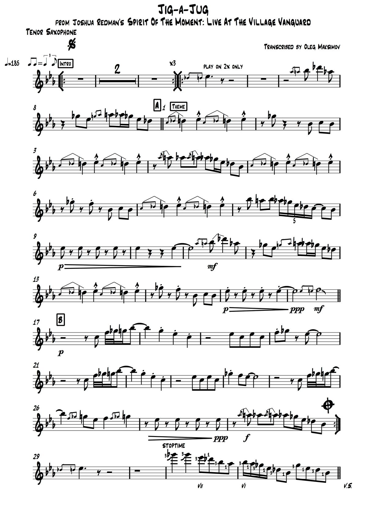 Joshua Redman - Jig-a-Jug transcription