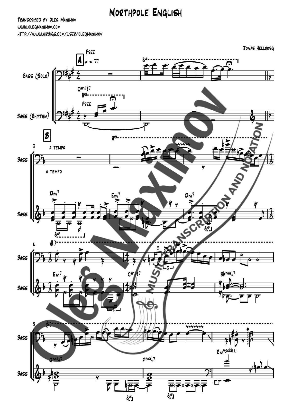 Jonas Hellborg - Northpole English Bass Transcription