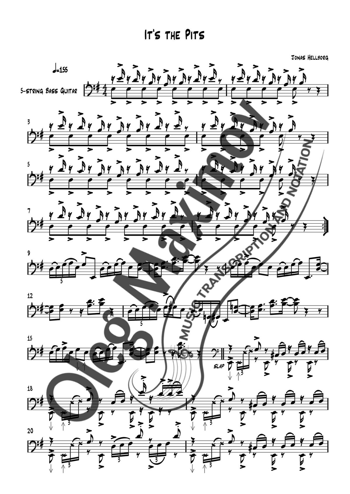 Jonas Hellborg - It's the Pits Bass Transcription