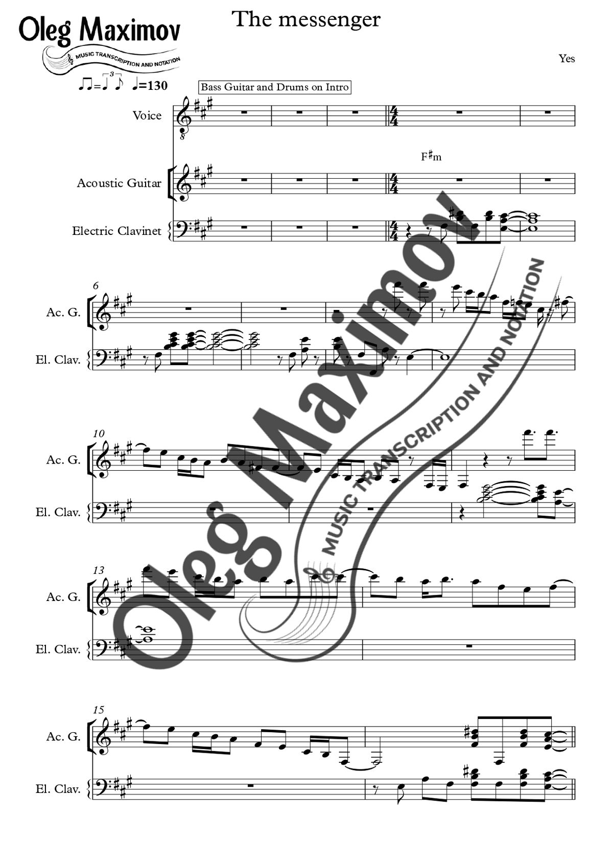 Yes - The Messenger Full Band Transcription