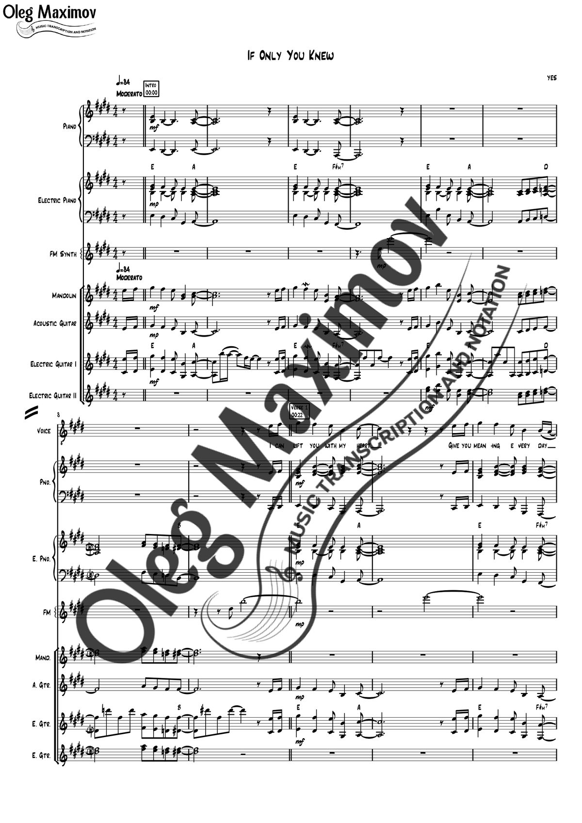 Yes - If Only You Knew Full Band Transcription