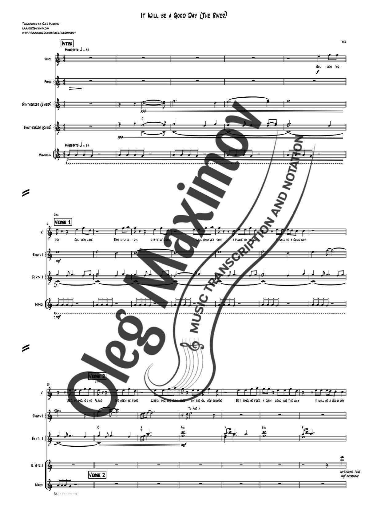 Yes - It Will be a Good Day (The River) Full Band Transcription