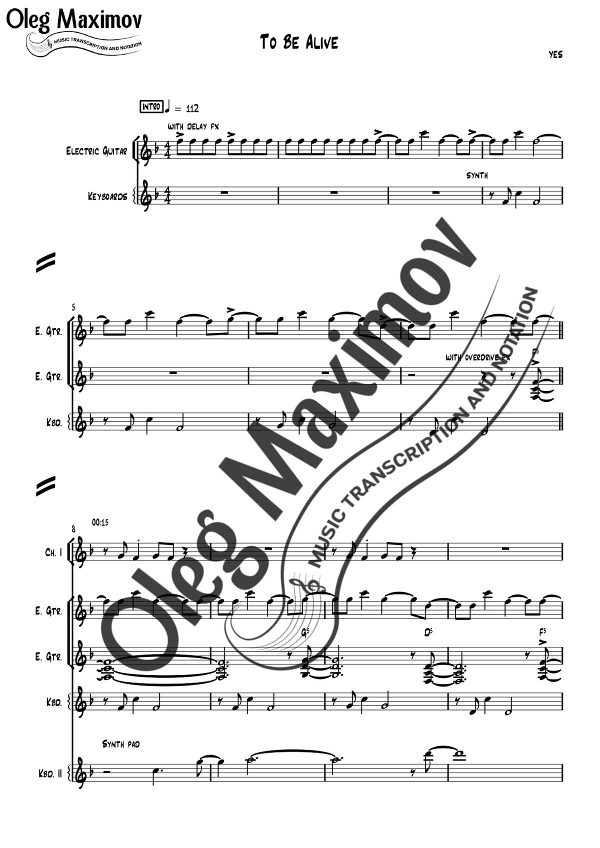 Yes - To Be Alive Full Band Transcription