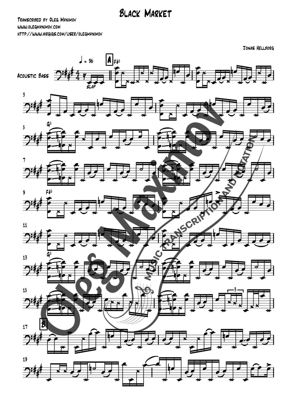 Jonas Hellborg - Black Market Bass Transcription