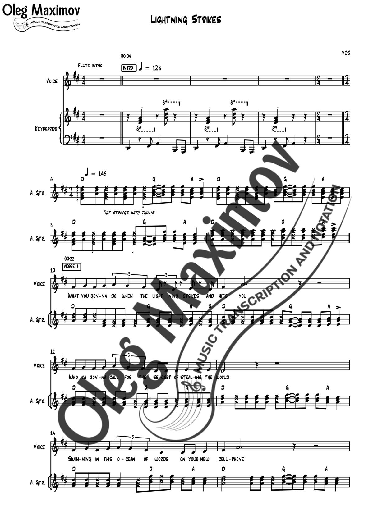 Yes - Lightning Strikes Full Band Transcription