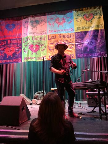 Dann Araque breaking down the equipment after the Keystone Theatre performance of the Bradford County stop of PA67 Tour with Lisa Bodnar and Whistlegrass.
