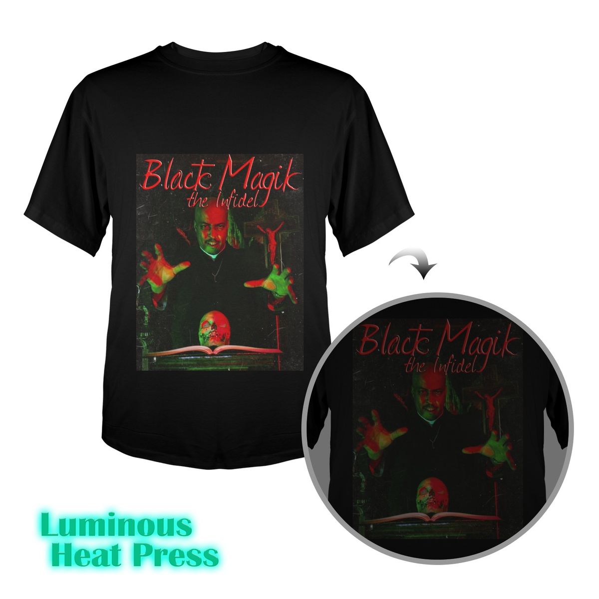 Black Magik The Infidel Glow in the Dark T-shirt (Two Sides Printing) 