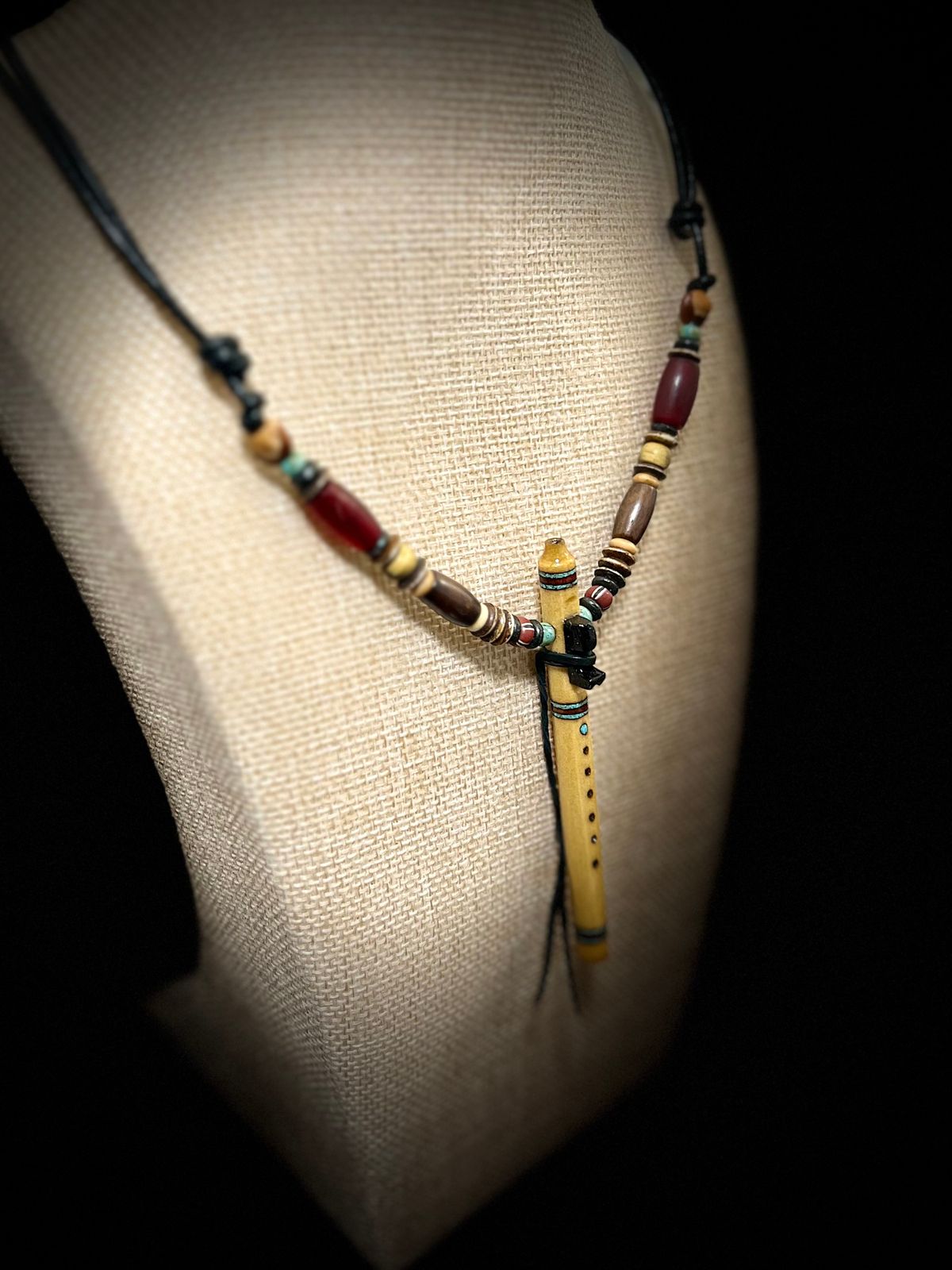 Poplar Wood Miniature Flute Necklace with Sleeping Beauty Turquoise Inlay