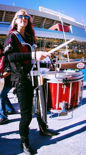 Drumming on the Snare Line of the Kansas City NFL Chiefs RUMBLE Drumline
