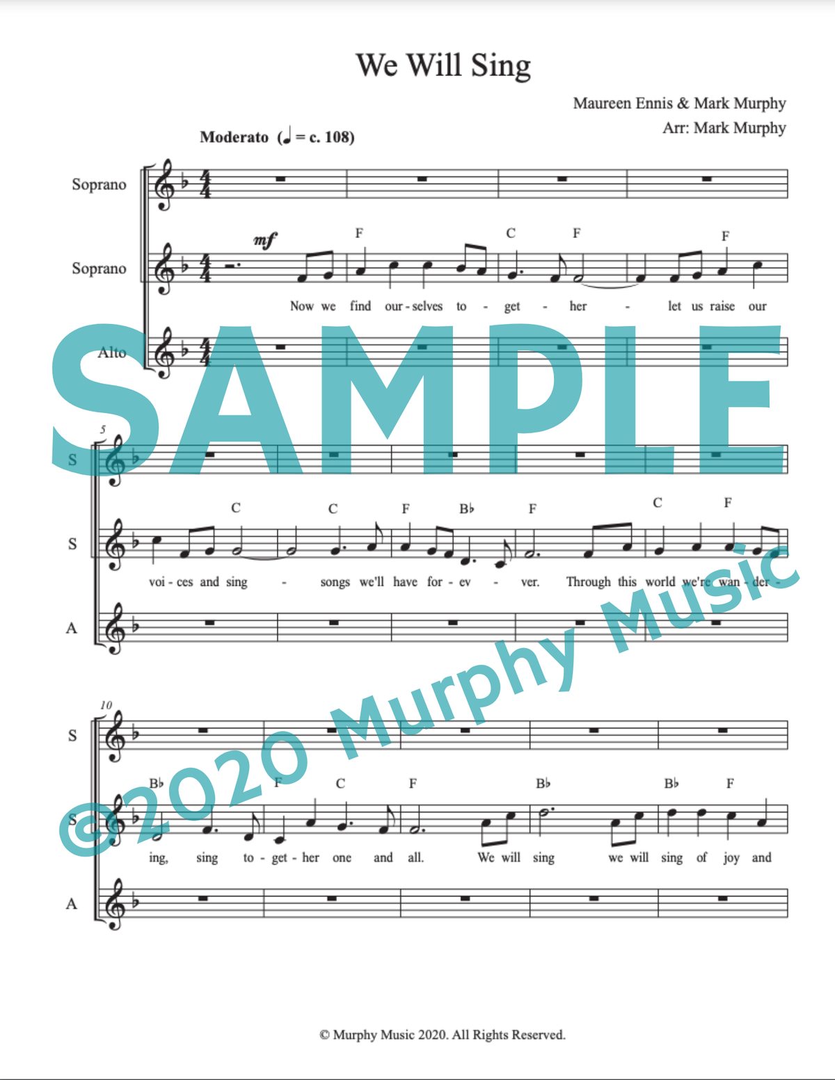 "We Will Sing" - SSA with Chord Chart