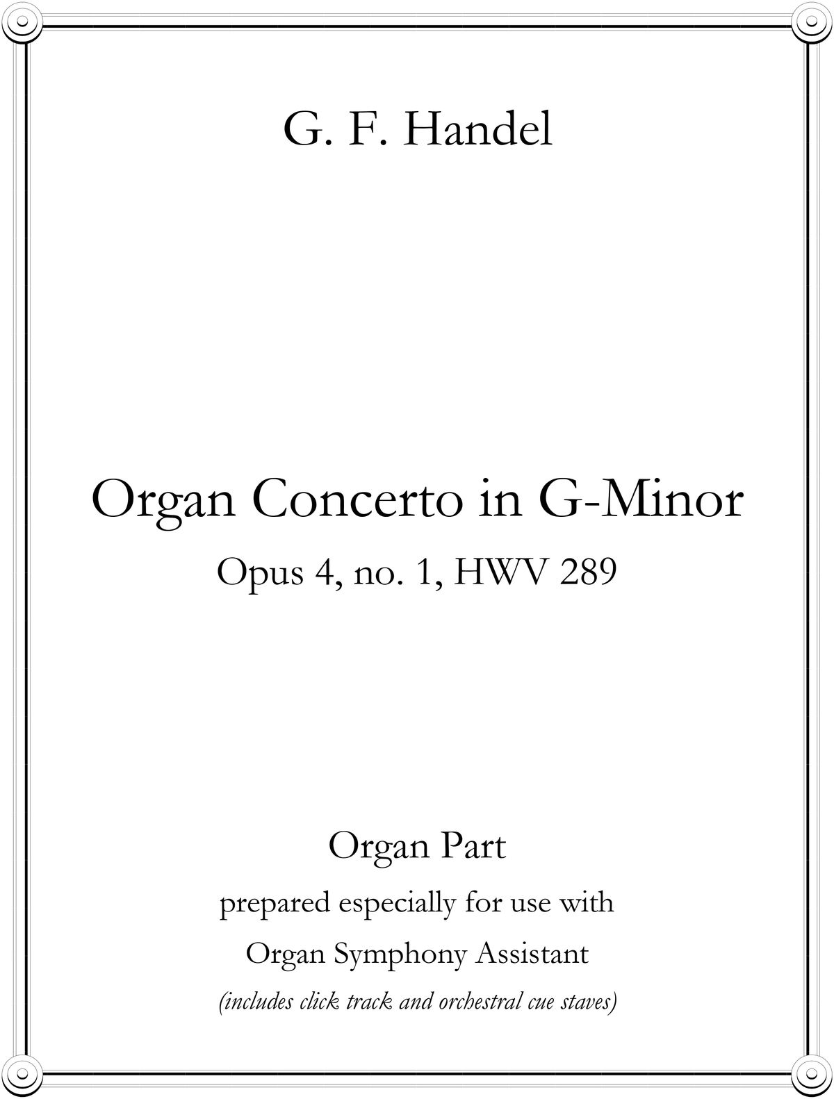 Organ Concerto HWV 289 (Oboes, Strings and Organ) by G.F. Handel