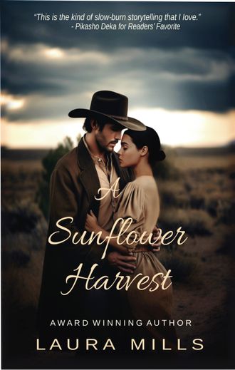 Man and woman embracing in the middle of the desert. A Sheriff and a widow.