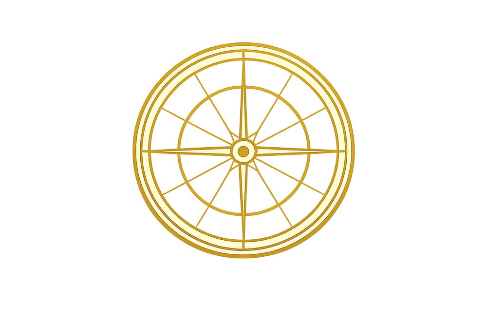 Antique gold Horary Astrology Seal with a central Sun and structured chart geometry, representing focused questions, judgment, timing, and clear direction.
