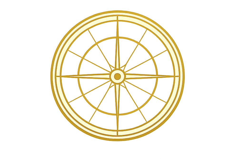 Antique gold Horary Astrology Seal with a central Sun and structured chart geometry, representing focused questions, judgment, timing, and clear direction.
