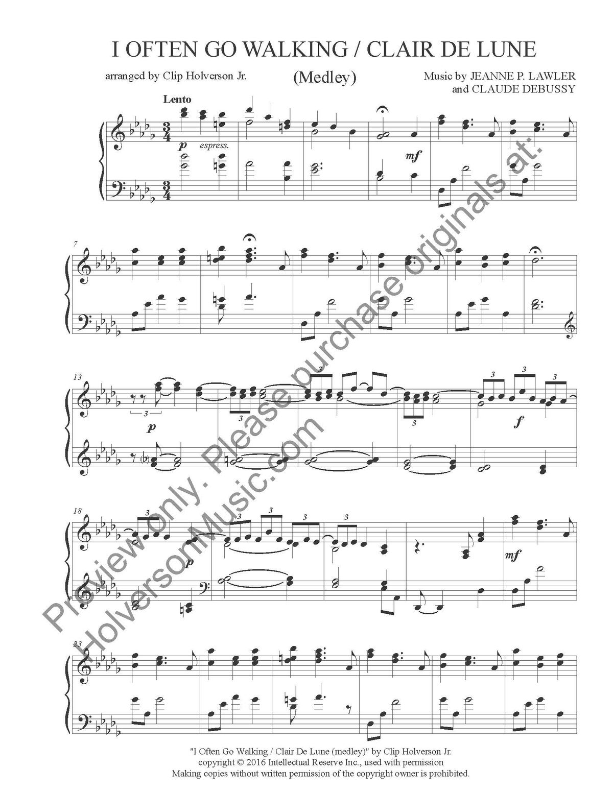 I Often Go Walking / Clair De Lune (medley) - Sheet Music - 1 License
