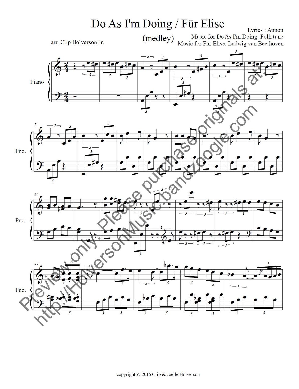 Do As I'm Doing / Für Elise (medley) - Sheet Music - 5 Licenses