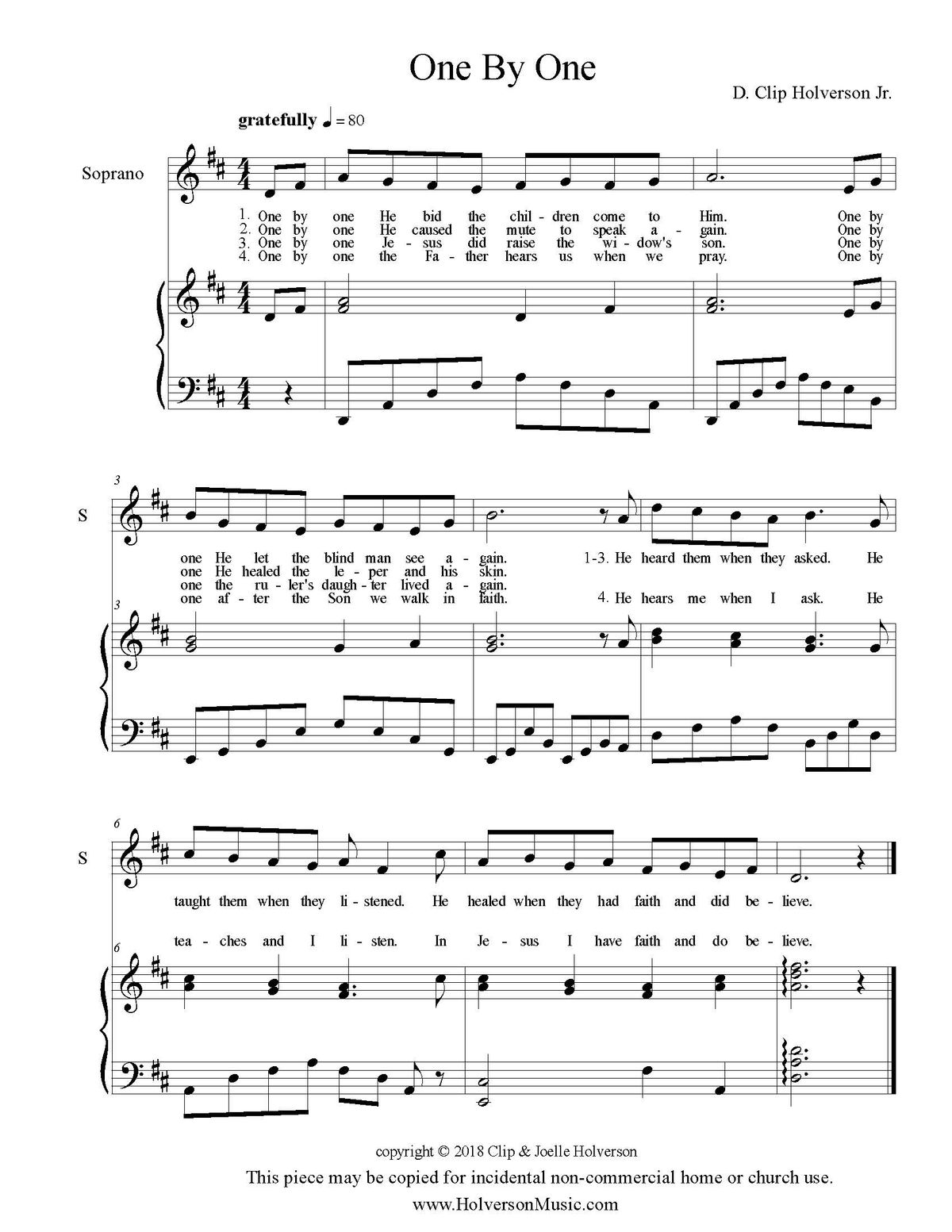 "One By One" - (children's song) - PDF sheet music