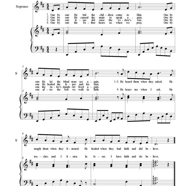 "One By One" - (children's song) - PDF sheet music