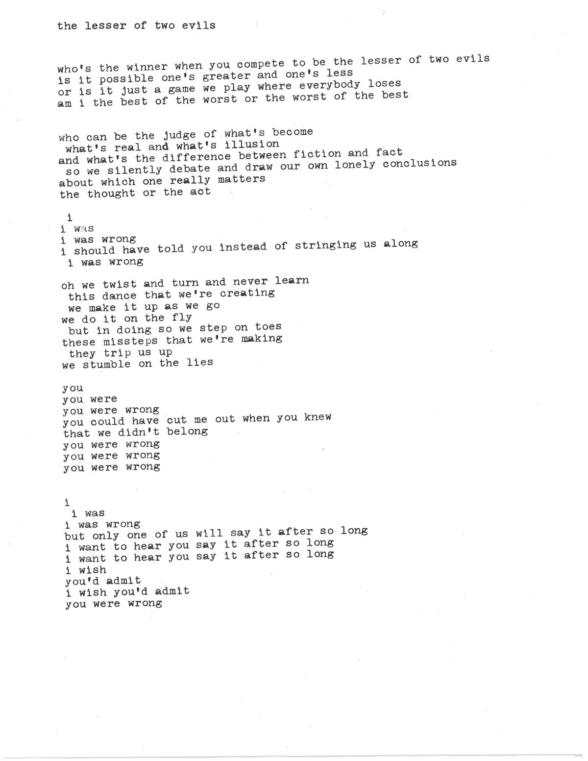 Hand Typed Lyrics