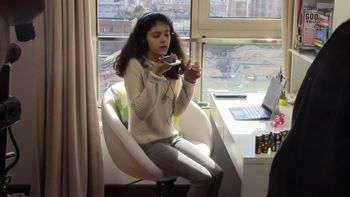 Creating Salty Water on her phone
