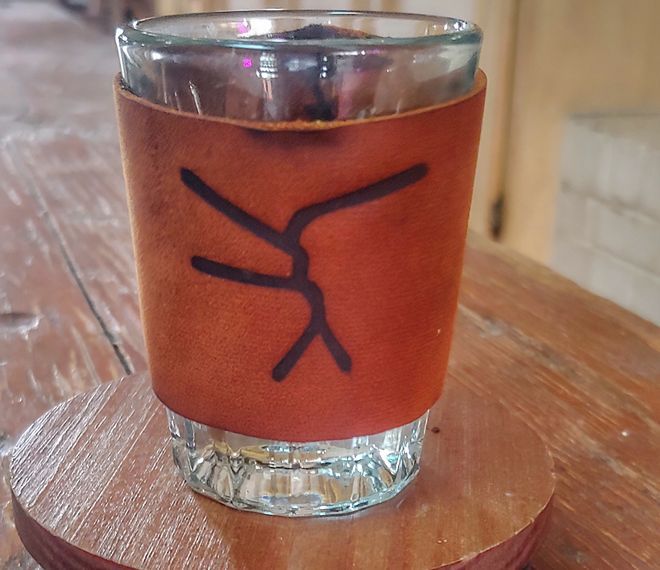 Shot Glass Coozie - Leather Logo