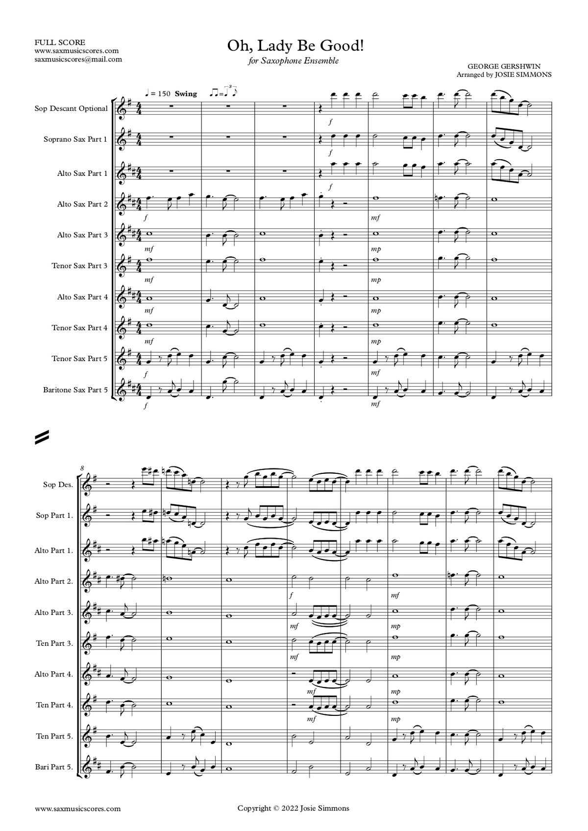 Oh, Lady Be Good! - Gershwin (Arr. Josie Simmons for Flexible Sax Ensemble)