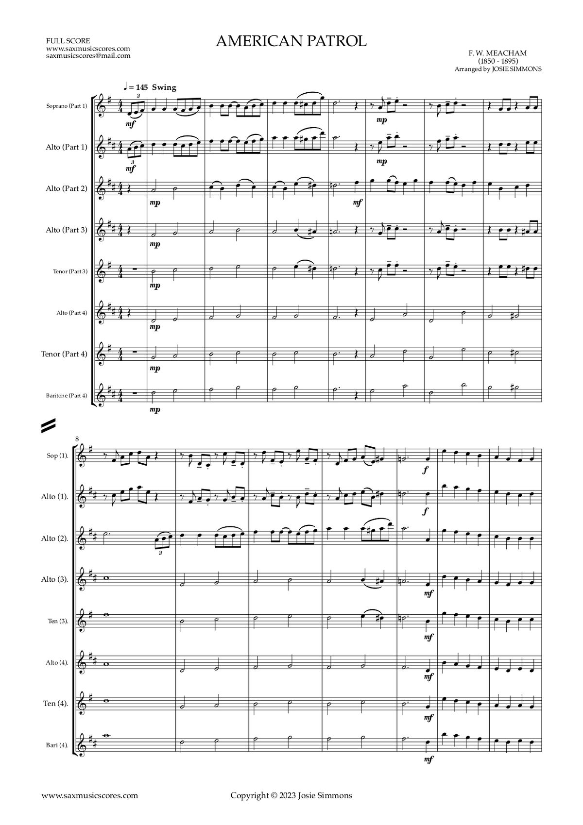 American Patrol - F. W. Meacham (Arr. Josie Simmons for Flexible Sax Quartet)