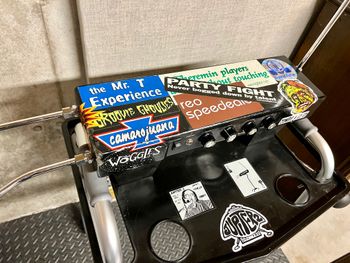 Original local band stickers on the theremin were all Tom.
