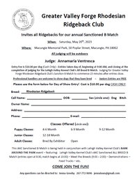 Greater Valley Forge Rhodesian Ridgeback Club - Sanctioned B Match 