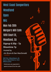 West Coast Songwriters Open Mic, Hosted by Jim Bruno & Dan MacDonald