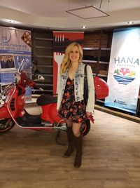 Sarah Pound with Bluesmobile "Valley Hospice Fundraiser"
