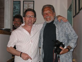 With Jorma Kaukonen at his Fur Peace Ranch. Dave Elliott stalking in background.
