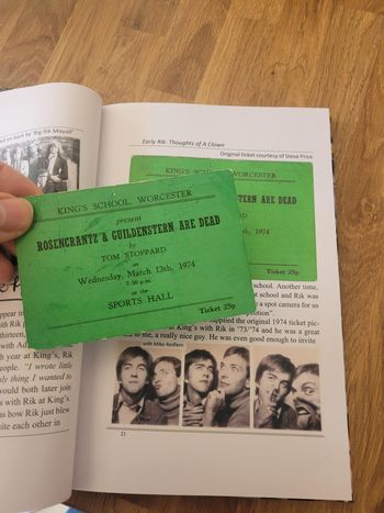 Original ticket 13th March 1974 for Rik Mayall at King's School, Worcester.
