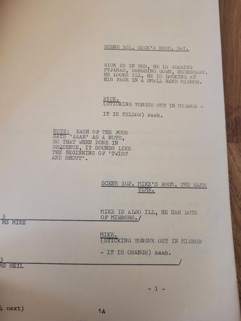 The Young Ones shooting script 1984 'Sick'
