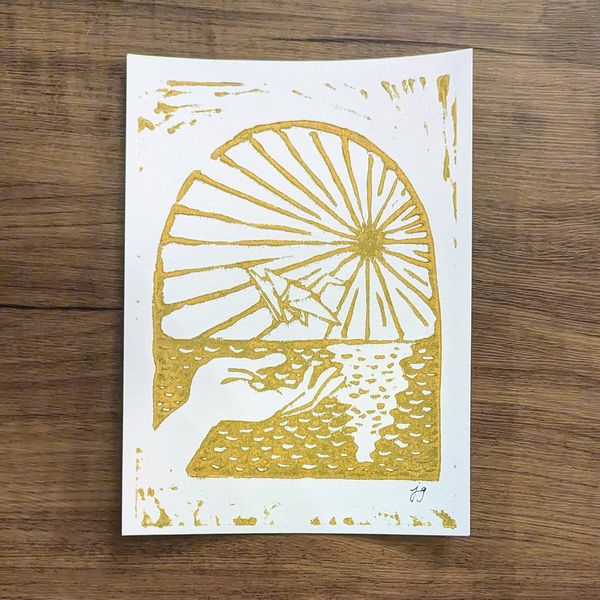 Alight Beyond the Sea Linocut Block Print