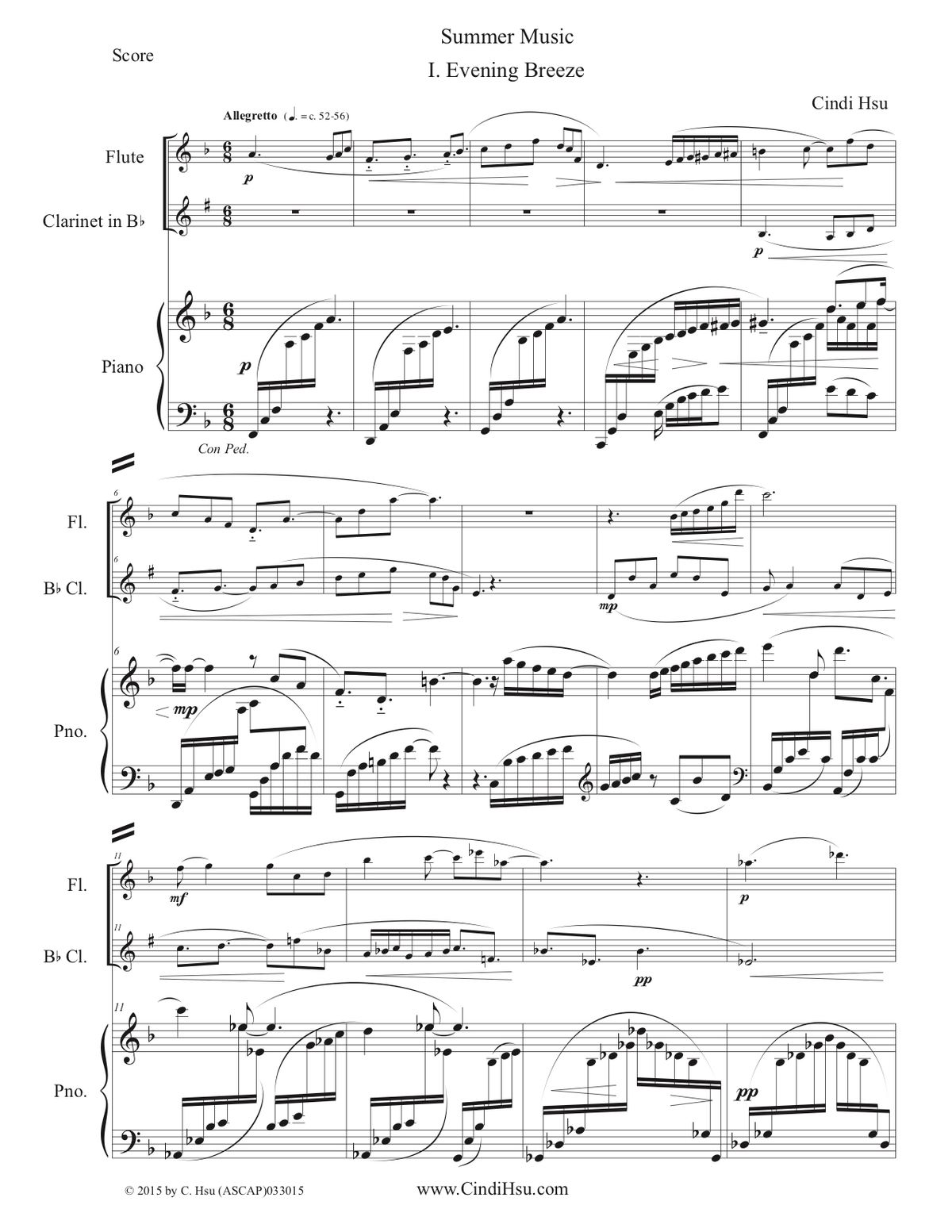 summer music, for flute, Bb clarinet, & piano