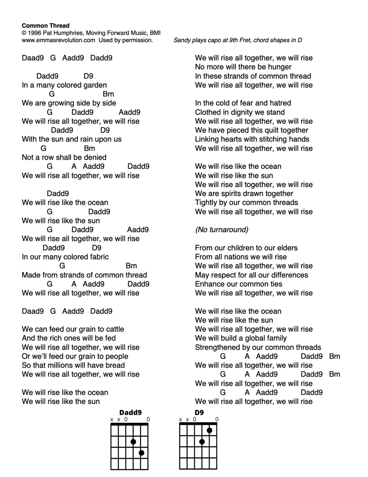 Common Thread - Lyrics & Chords as Sandy Plays Them