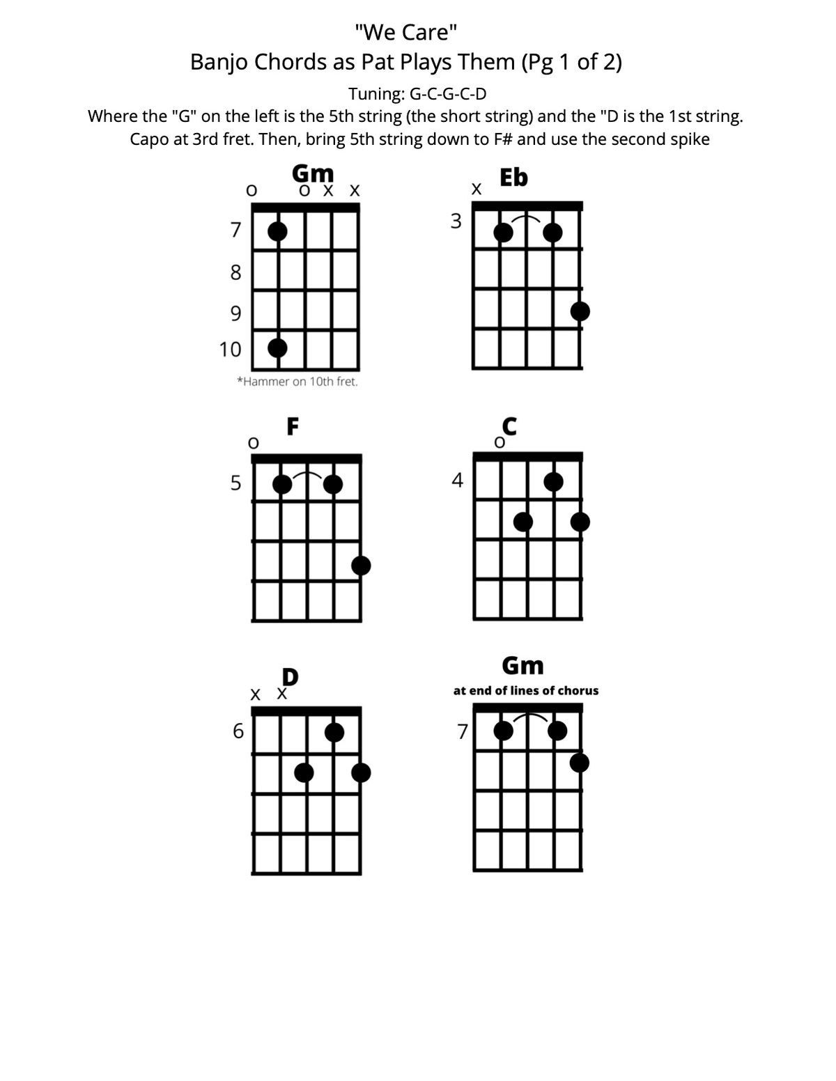 "We Care" - Banjo Chords as Pat Plays Them