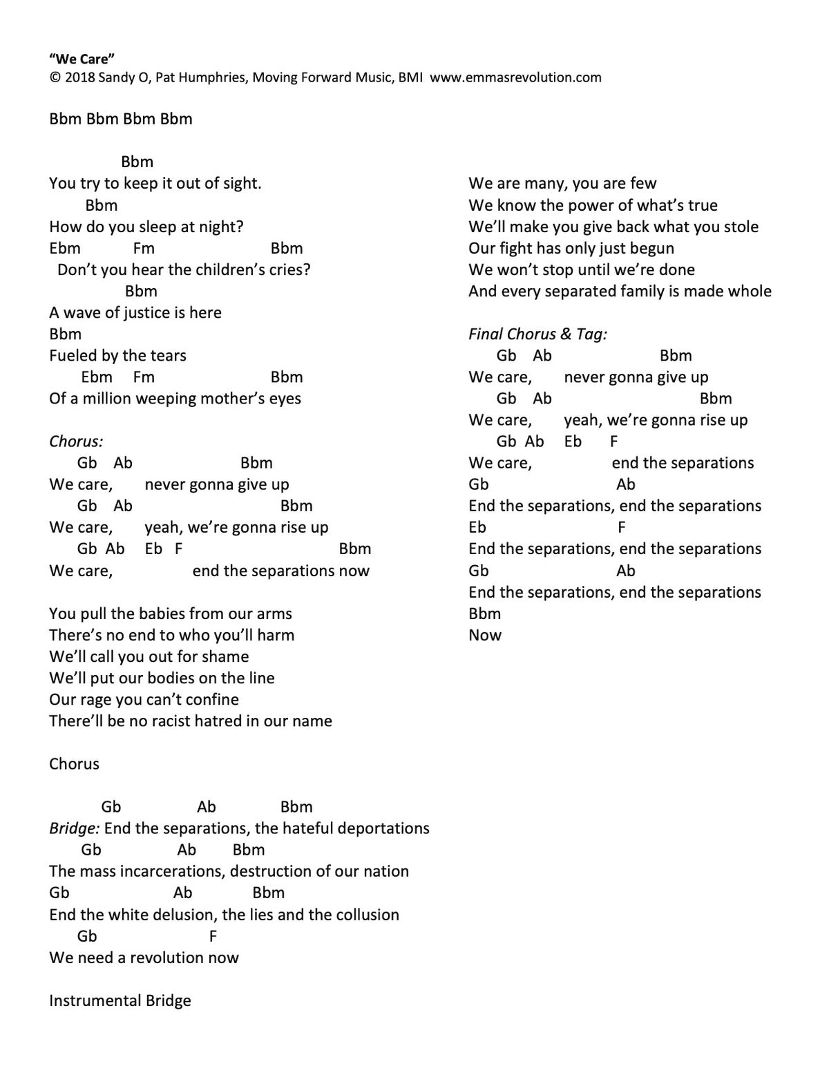 "We Care" - Lyrics & Chords in Bb Minor