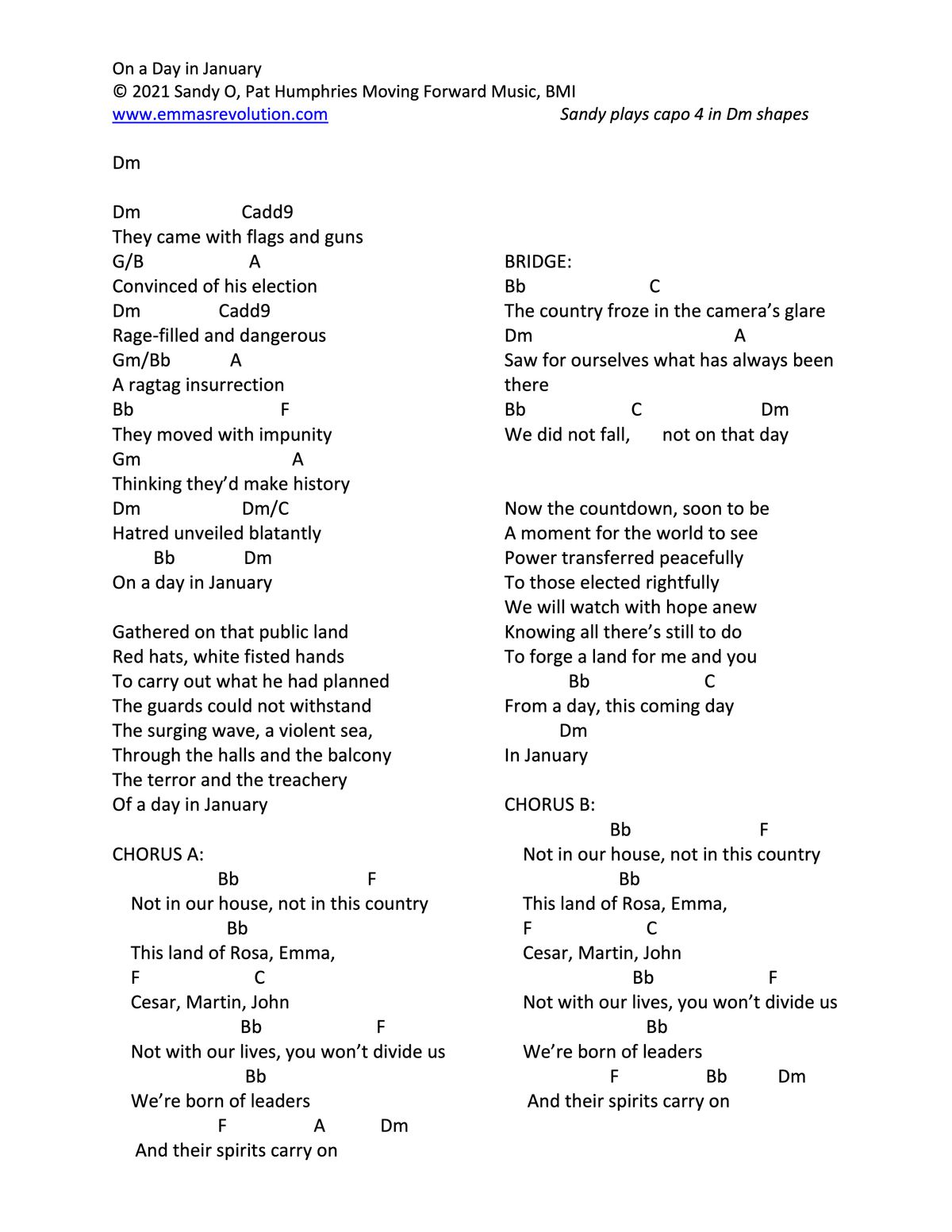 On a Day in January - Lyrics with Chords as Sandy Plays Them