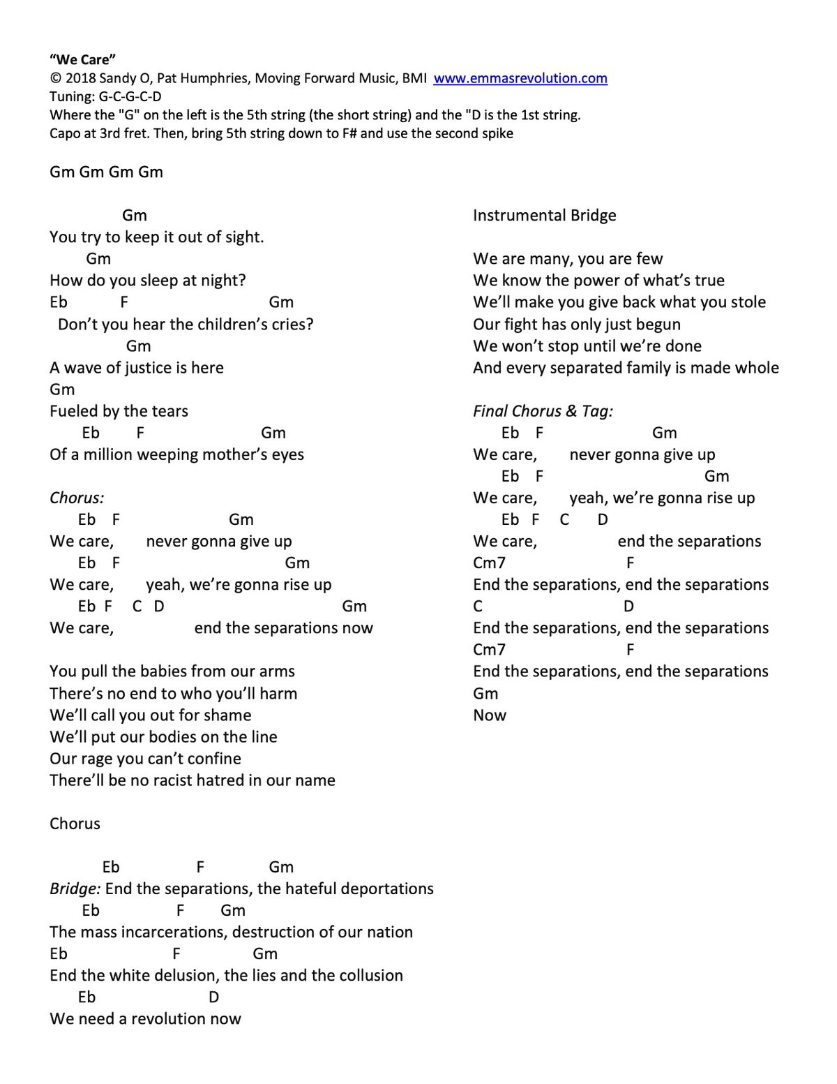 We Care - Lyrics & Banjo Chords as Pat Plays Them
