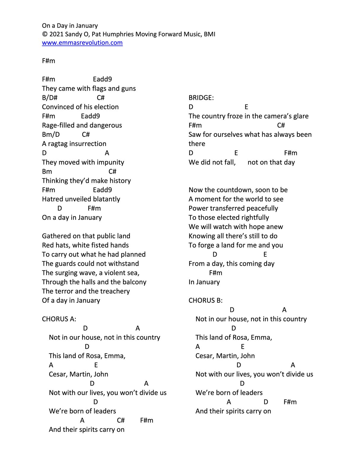 On a Day in January - Lyrics with Chords in F#m