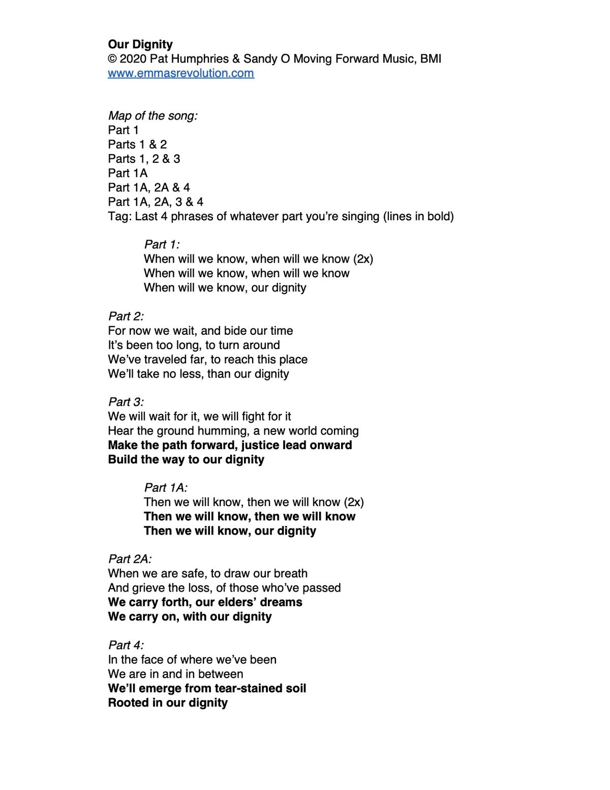 "Our Dignity" - Lyrics