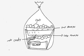 Booby-trapped Purim gift sent to Ortiz family, as drawn by Teitel
