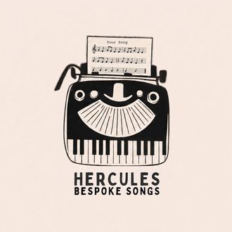 Hercules Bespoke Songs logo - line drawing of a vintage keyboard with piano keys in place of the letter keys and sheet music being typed with YOUR SONG as the title.