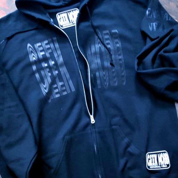GEEK MOBB BLACK ON BLACK ZIP UP HOODIE