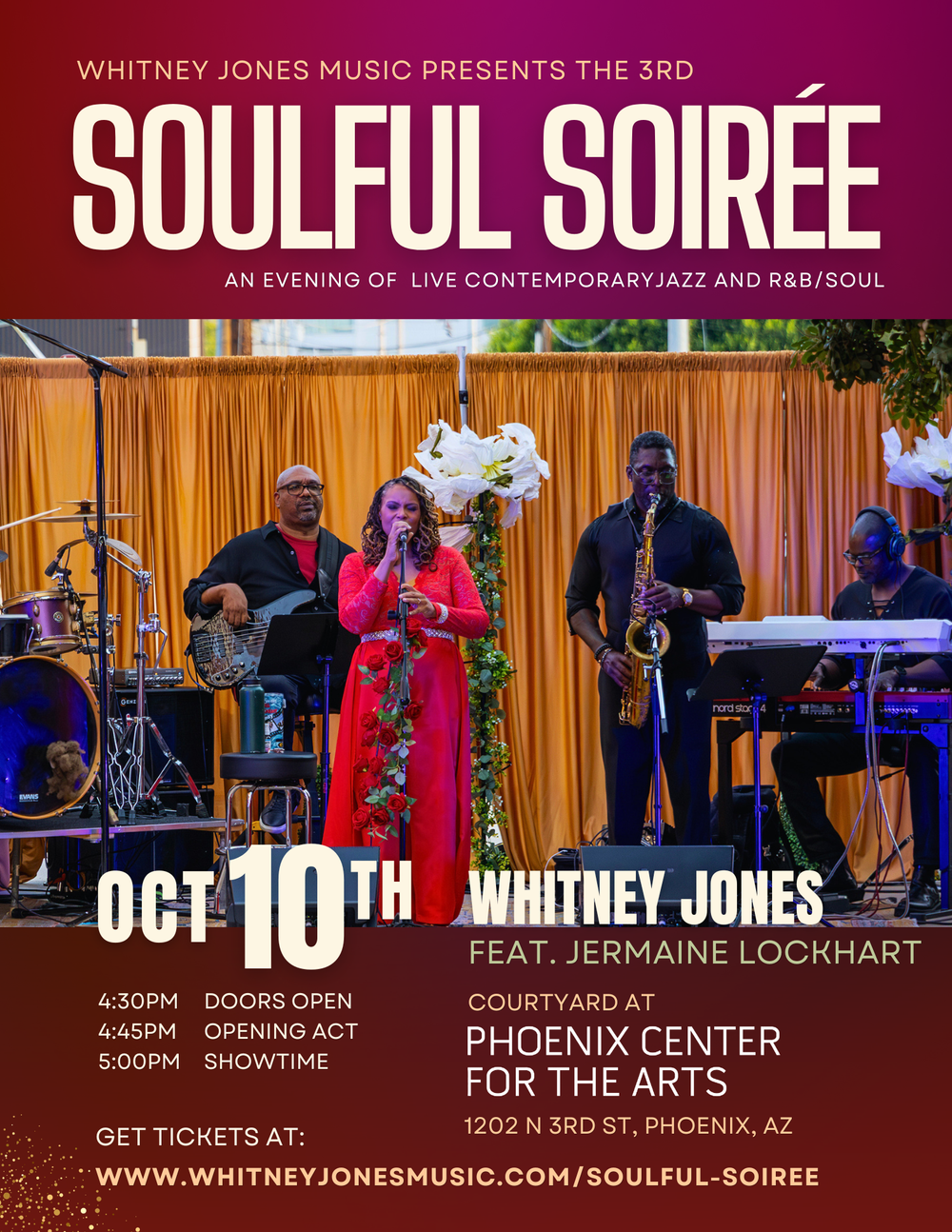 Whitney Jones Music Presents The Third Soulful Soirée on October 10, 2026 at Phoenix Center for the Arts Courtyard