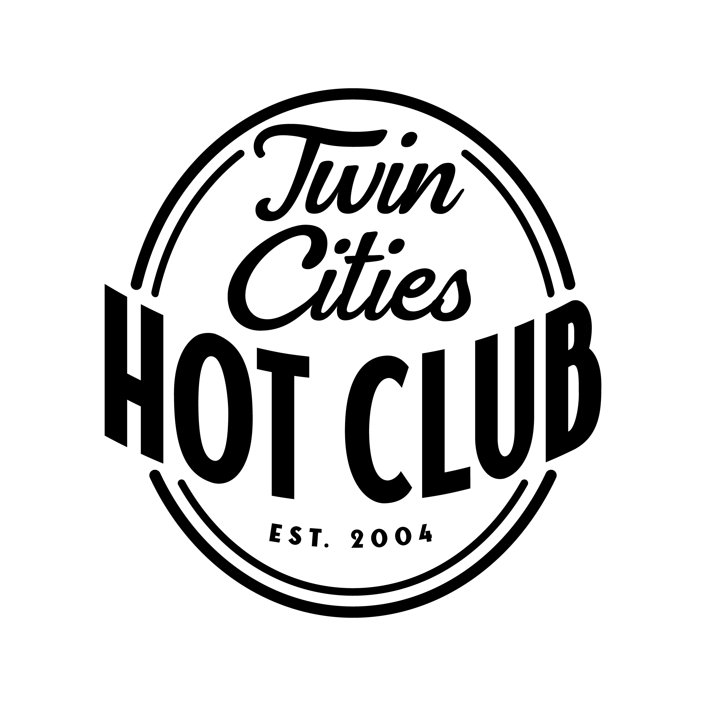 The Twin Cities Hot Club's logo, as a .png file.  Black log on a white background.  Copyright / trademark:  Twin Cities Hot Club.